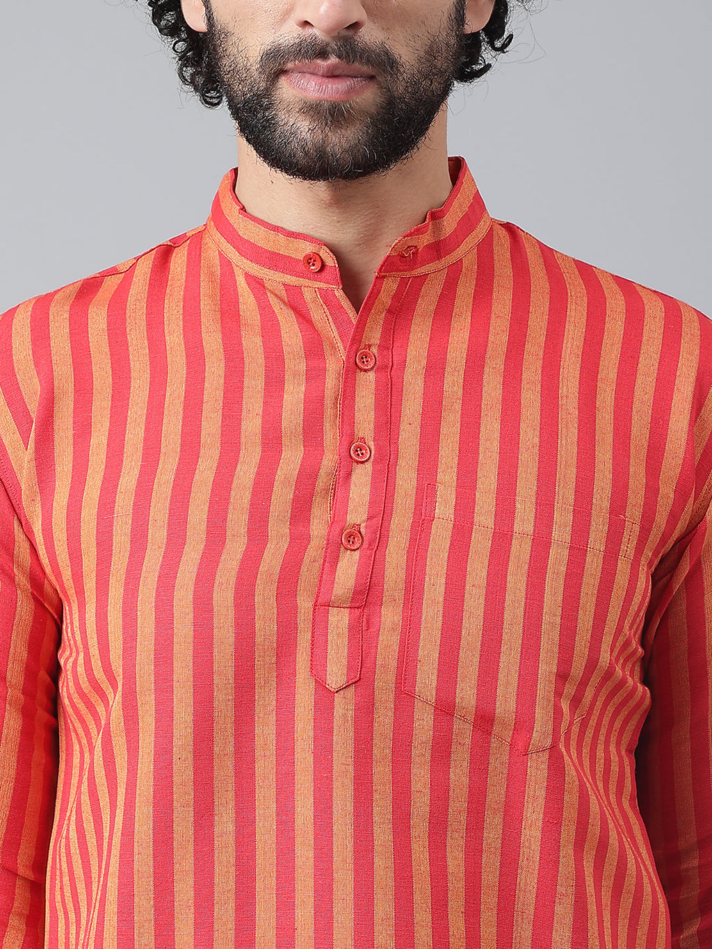 RIAG Red Color Long Sleeves Casual Men's Cotton Short Kurta