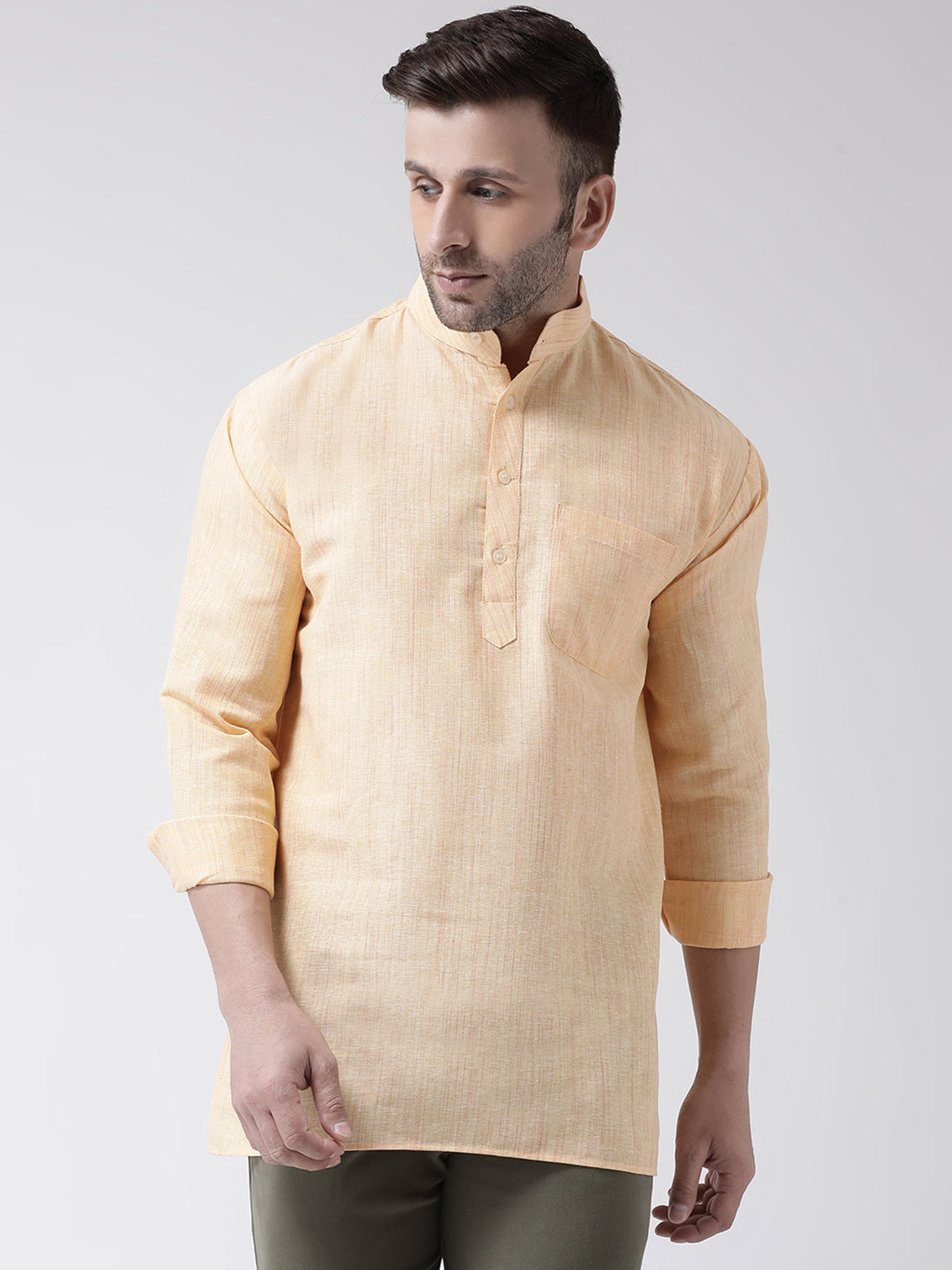 RIAG Beige Color Long Sleeves Men's Cotton Short Kurta