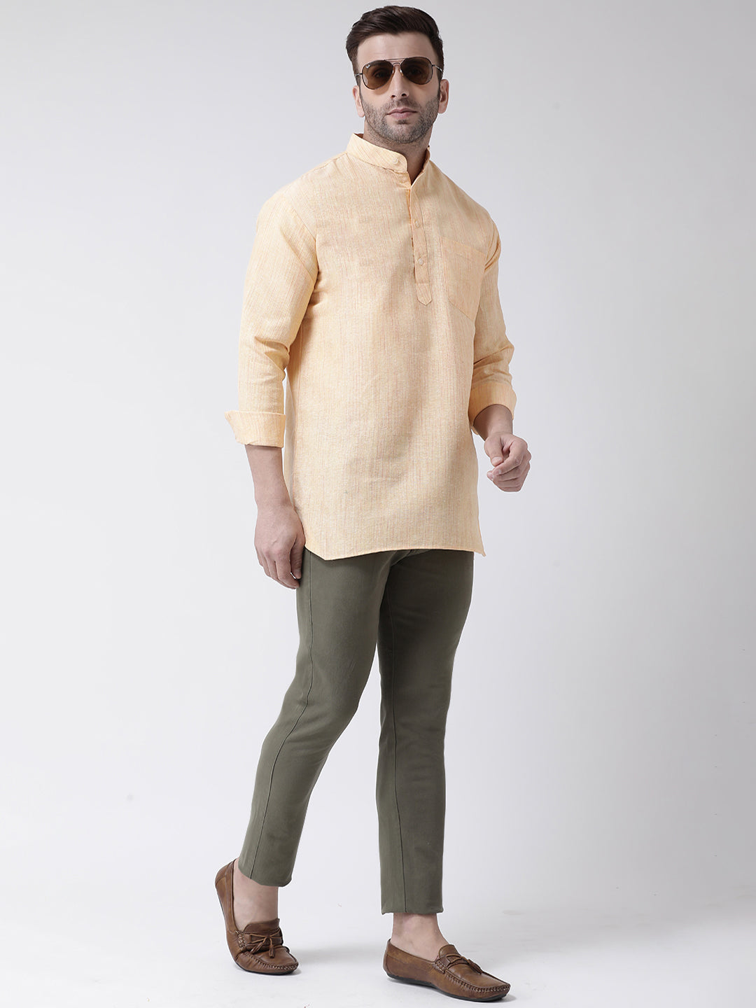 RIAG Beige Color Long Sleeves Men's Cotton Short Kurta