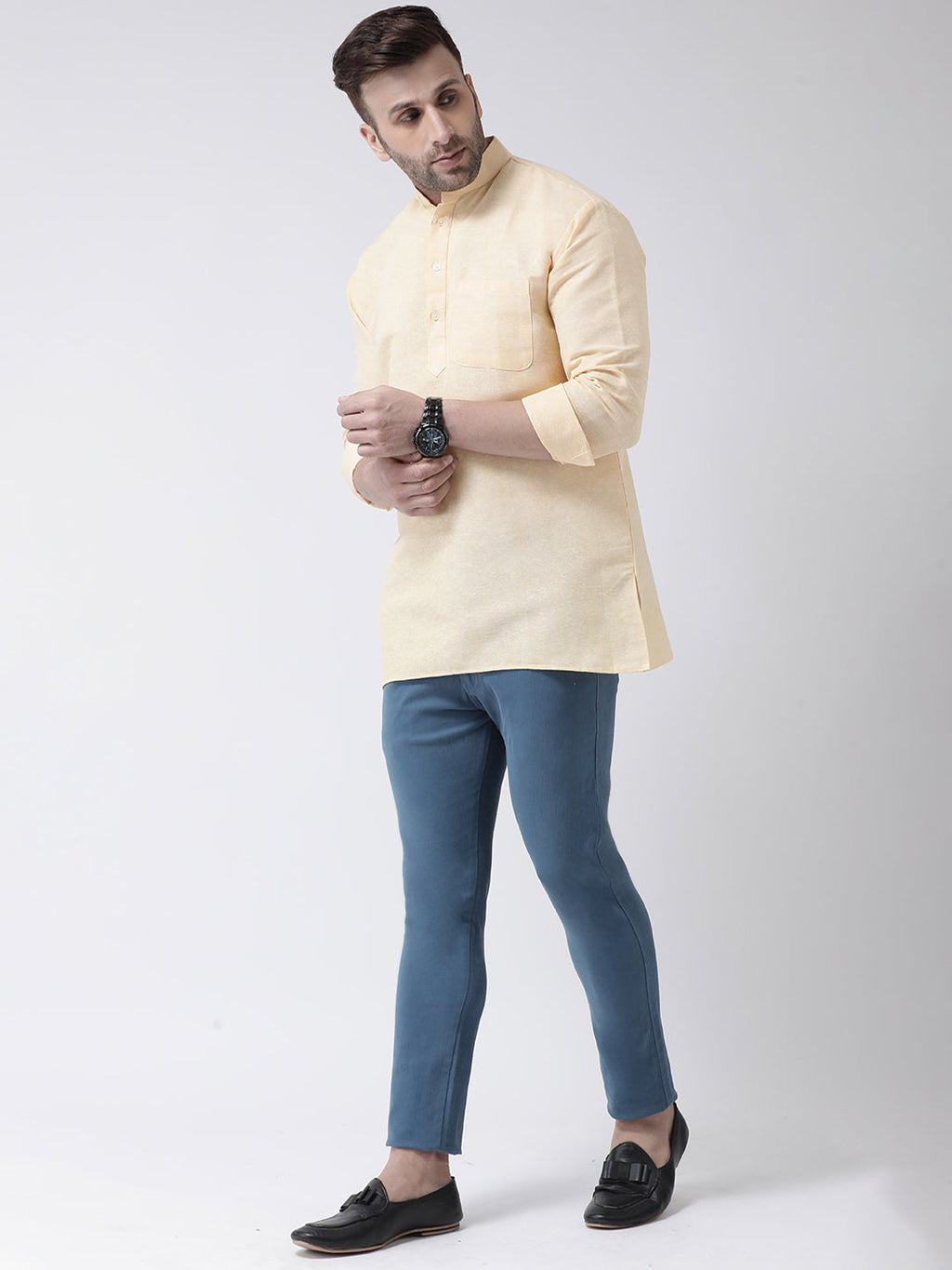 RIAG Beige Color Long Sleeves Men's Cotton Short Kurta