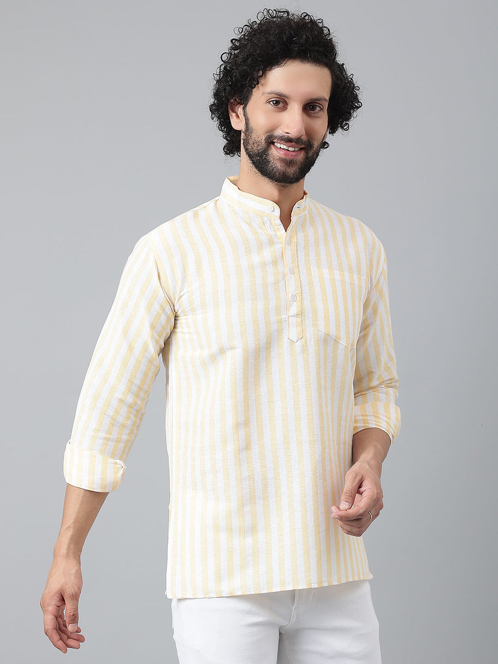 RIAG Beige Color Long Sleeves Casual Men's Cotton Short Kurta