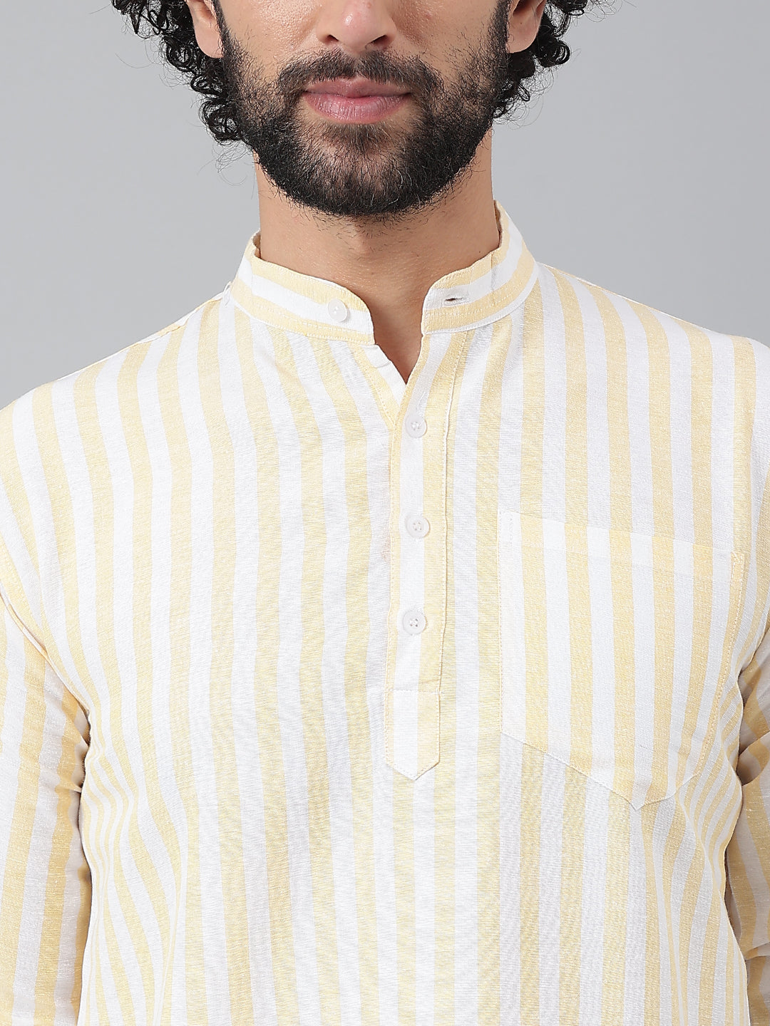 RIAG Beige Color Long Sleeves Casual Men's Cotton Short Kurta