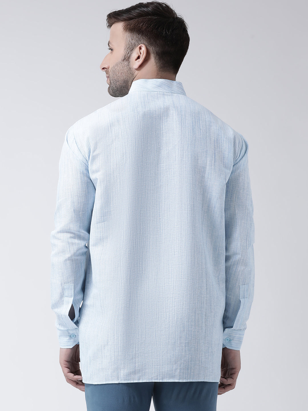RIAG Blue Color Long Sleeves Men's Cotton Short Kurta
