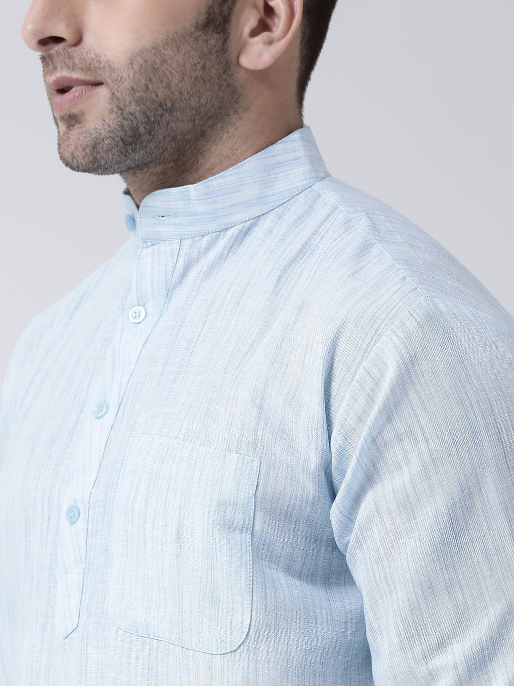 RIAG Blue Color Long Sleeves Men's Cotton Short Kurta