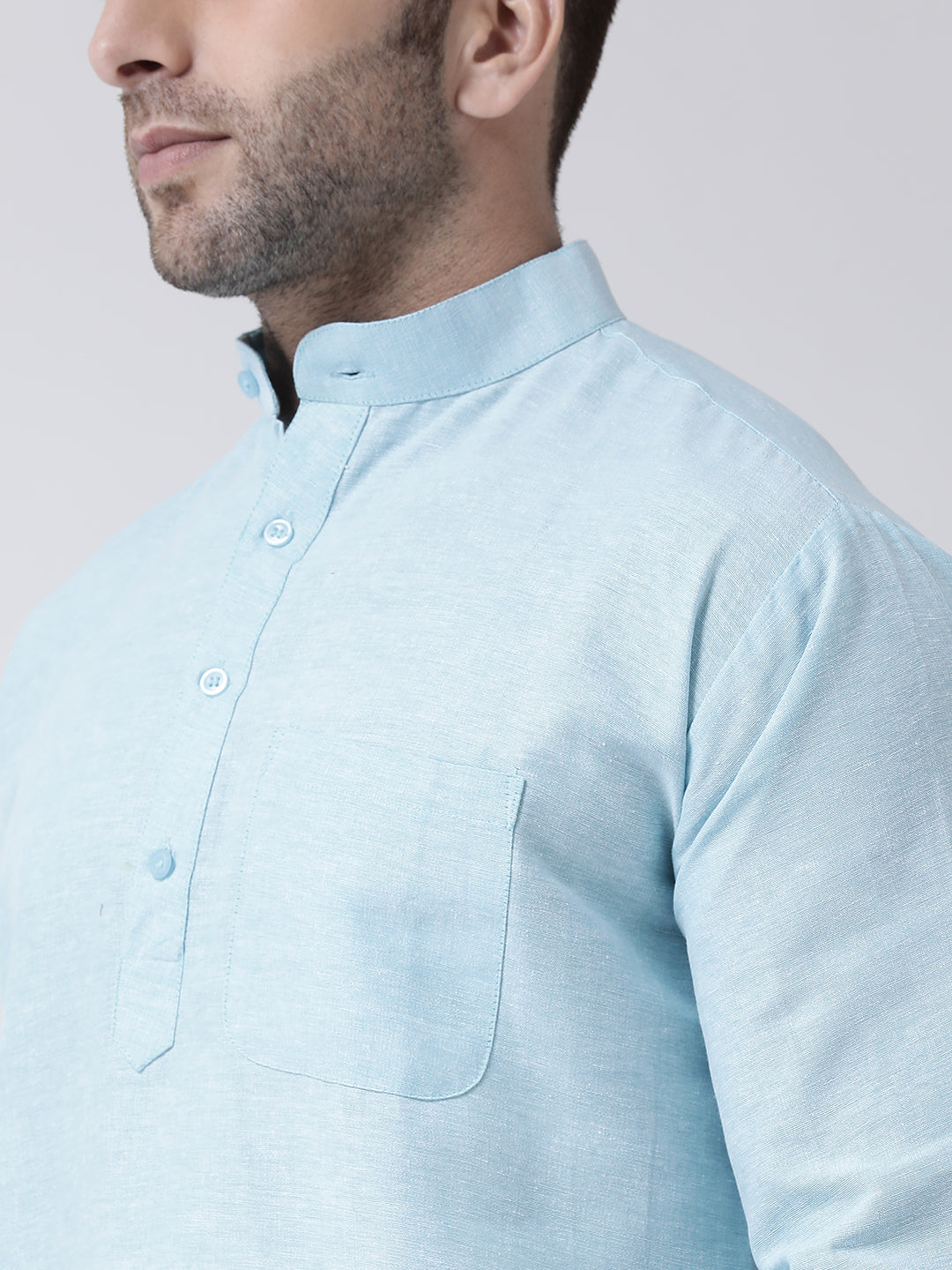 RIAG Light Blue Color Long Sleeves Men's Cotton Short Kurta
