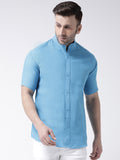 RIAG Firozi Blue Men's Chinese Collar Half Sleeves Shirt