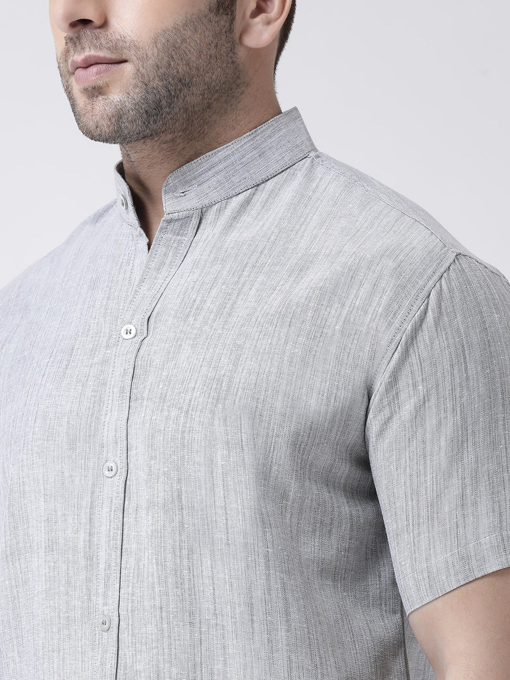 RIAG Grey Men's Chinese Collar Half Sleeves Shirt