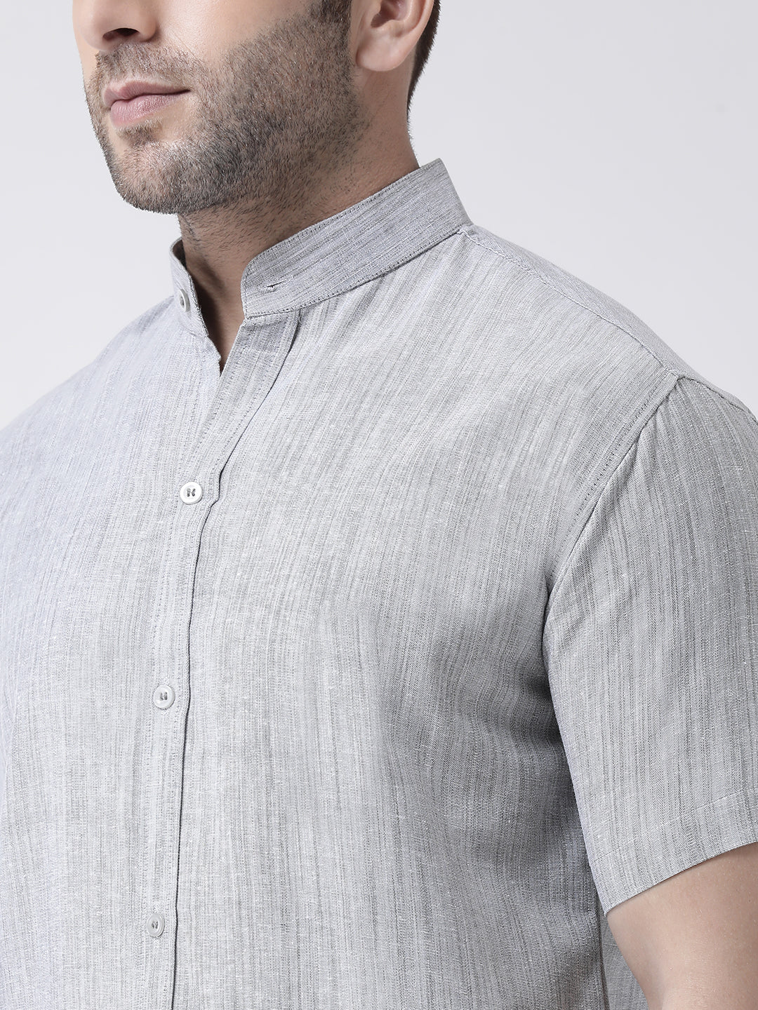 RIAG Grey Men's Chinese Collar Half Sleeves Shirt