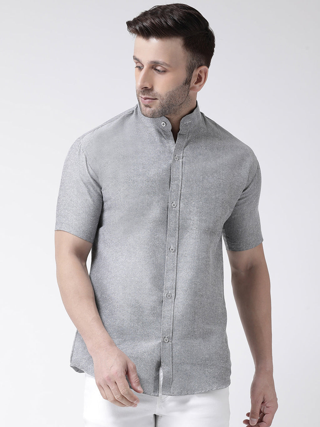 RIAG Grey Men's Chinese Collar Half Sleeves Shirt