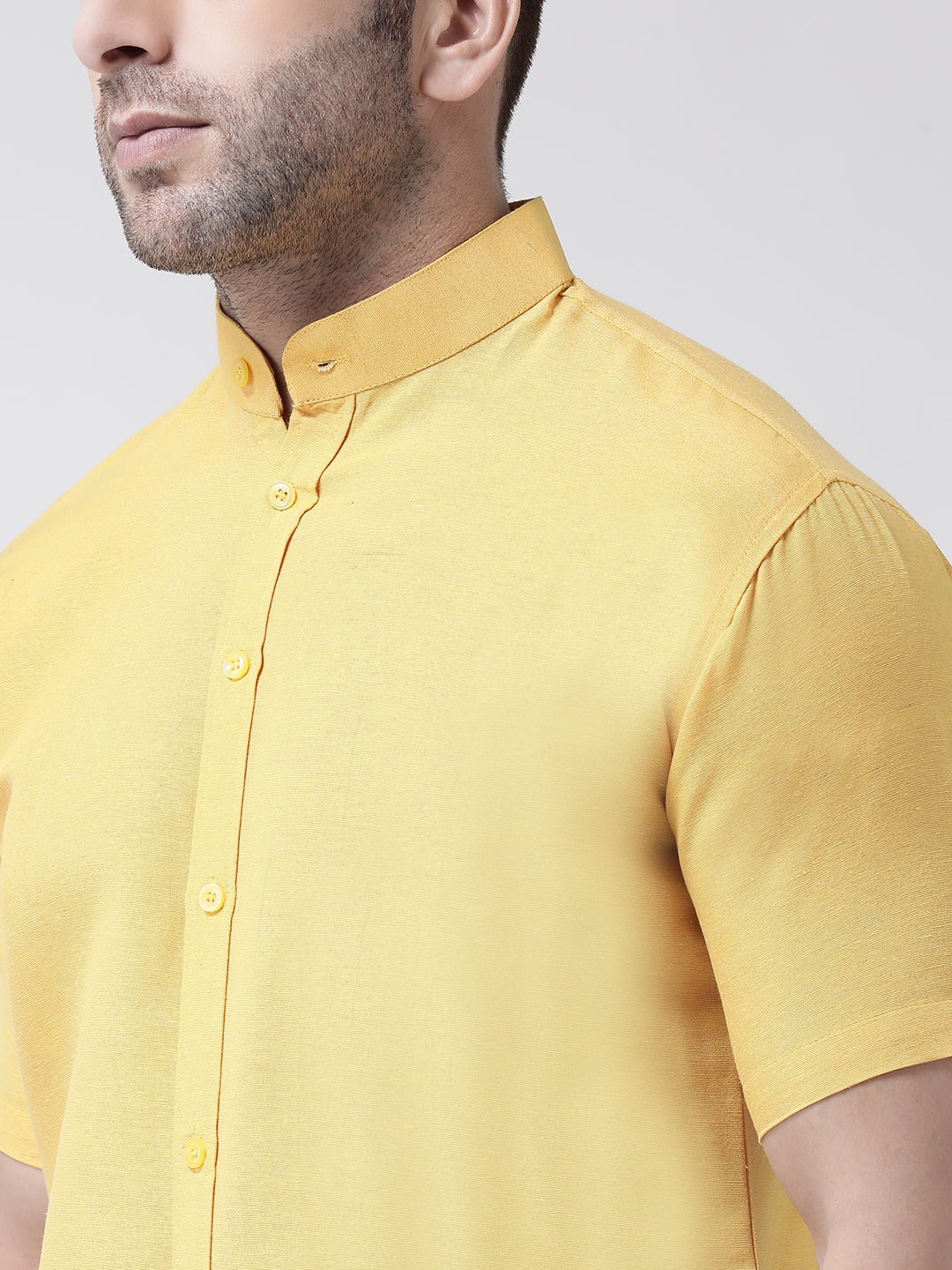 RIAG Mustard Men's Chinese Collar Half Sleeves Shirt