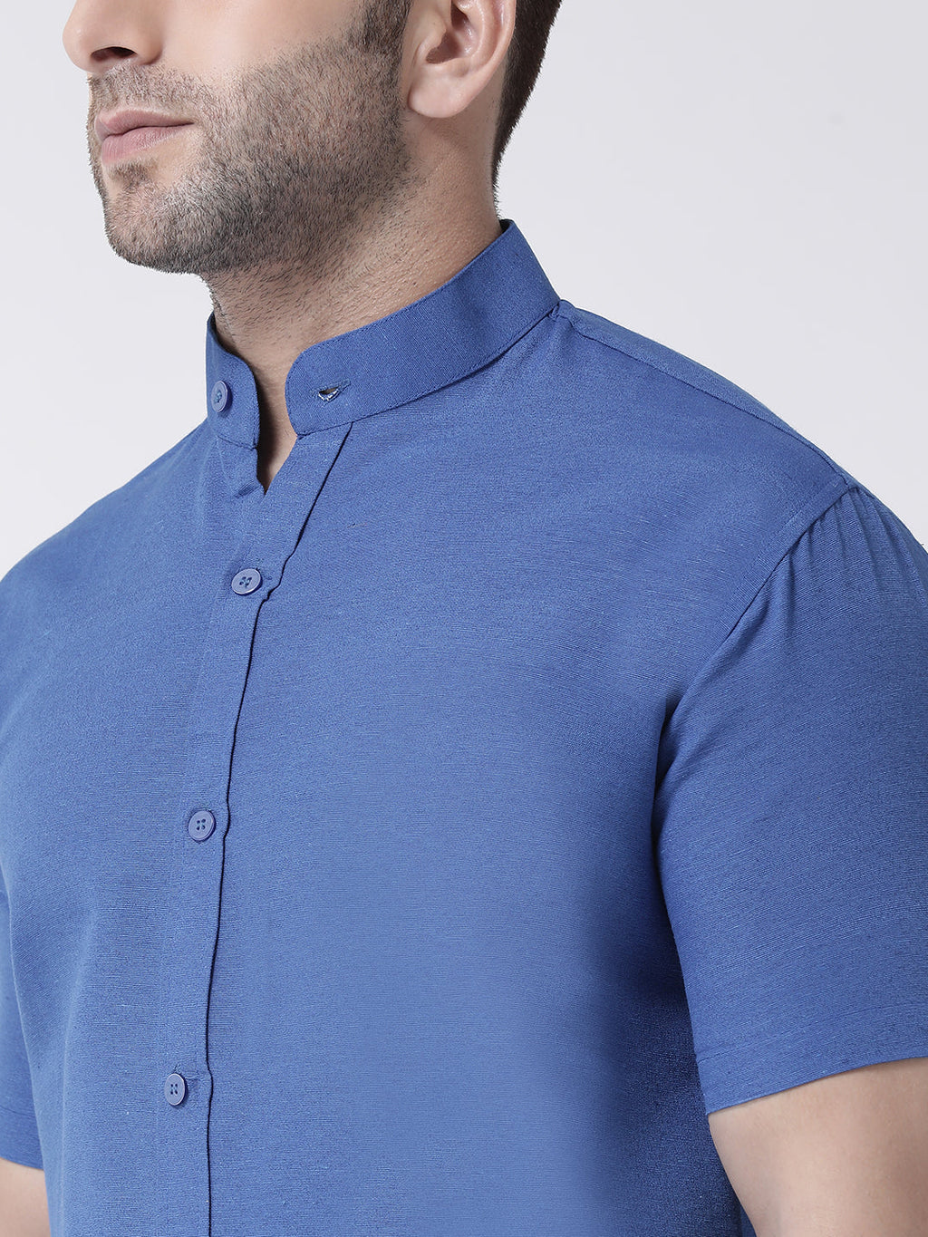 RIAG Navy Blue Men's Chinese Collar Half Sleeves Shirt