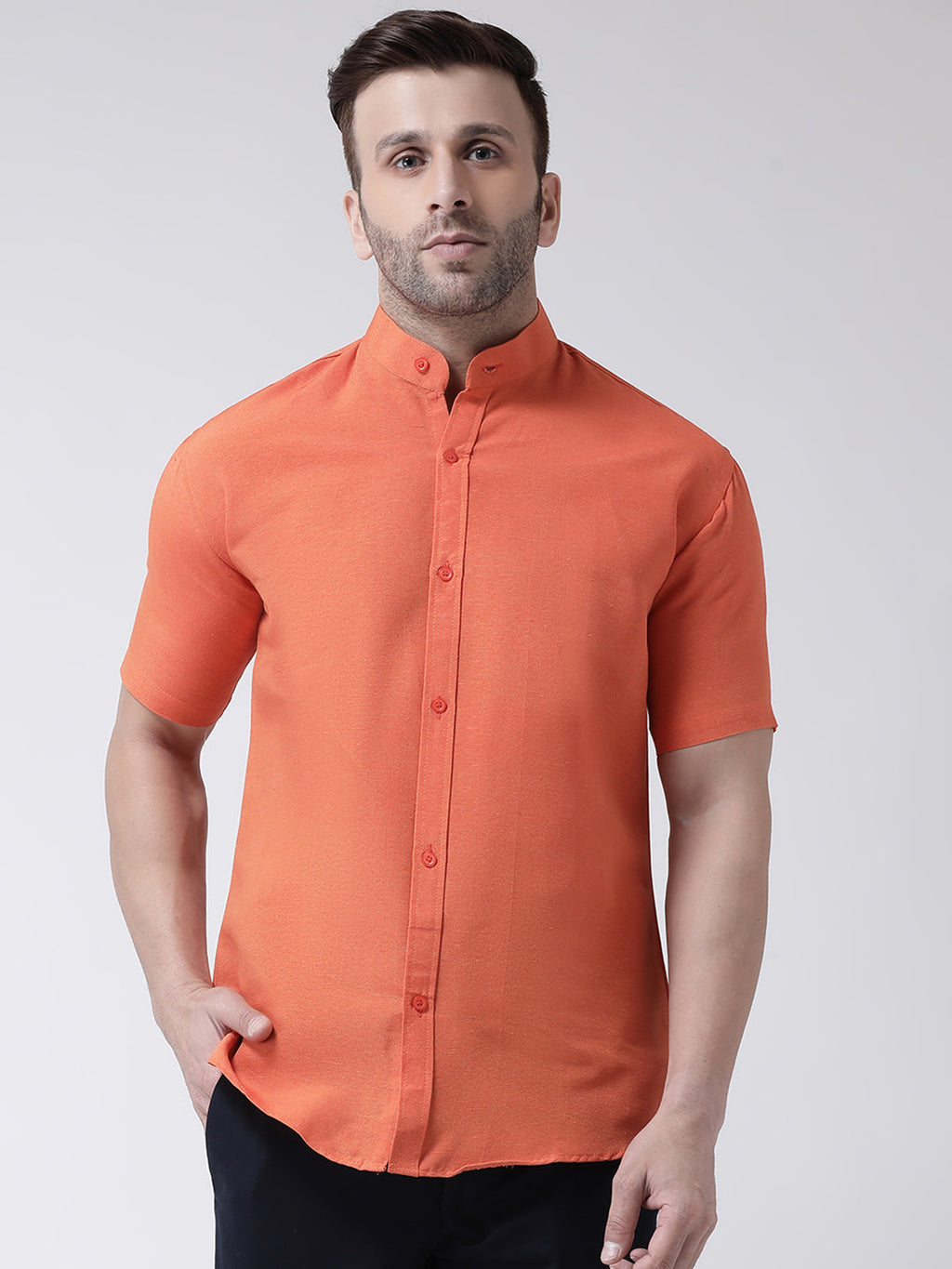 RIAG Orange Men's Chinese Collar Half Sleeves Shirt