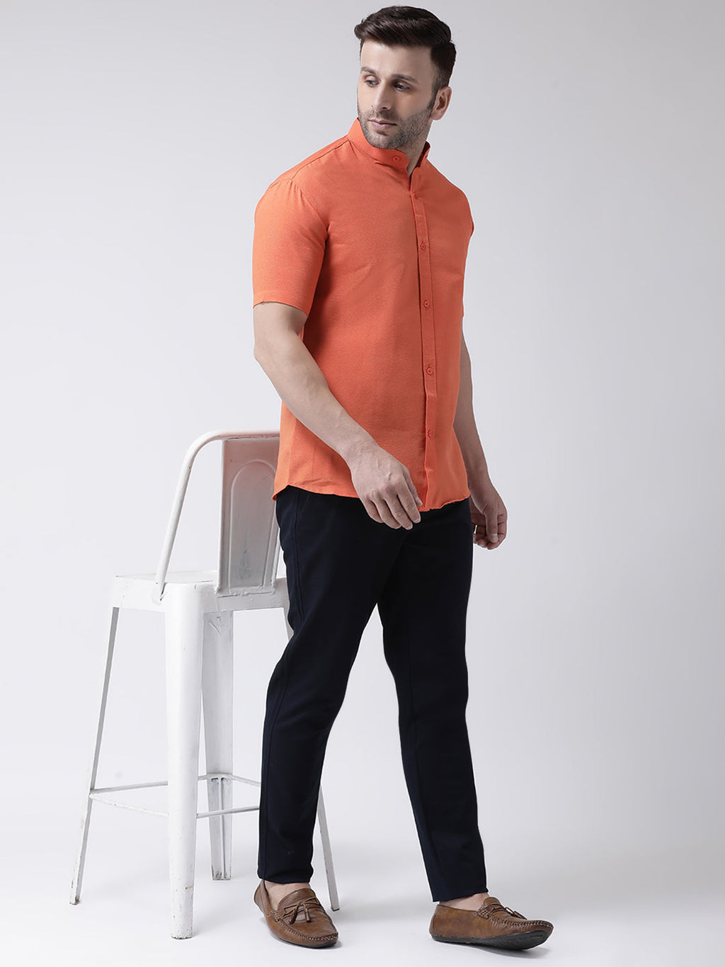 RIAG Orange Men's Chinese Collar Half Sleeves Shirt