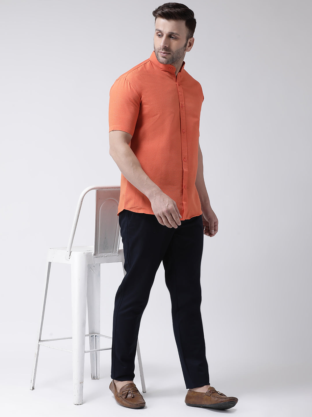RIAG Orange Men's Chinese Collar Half Sleeves Shirt