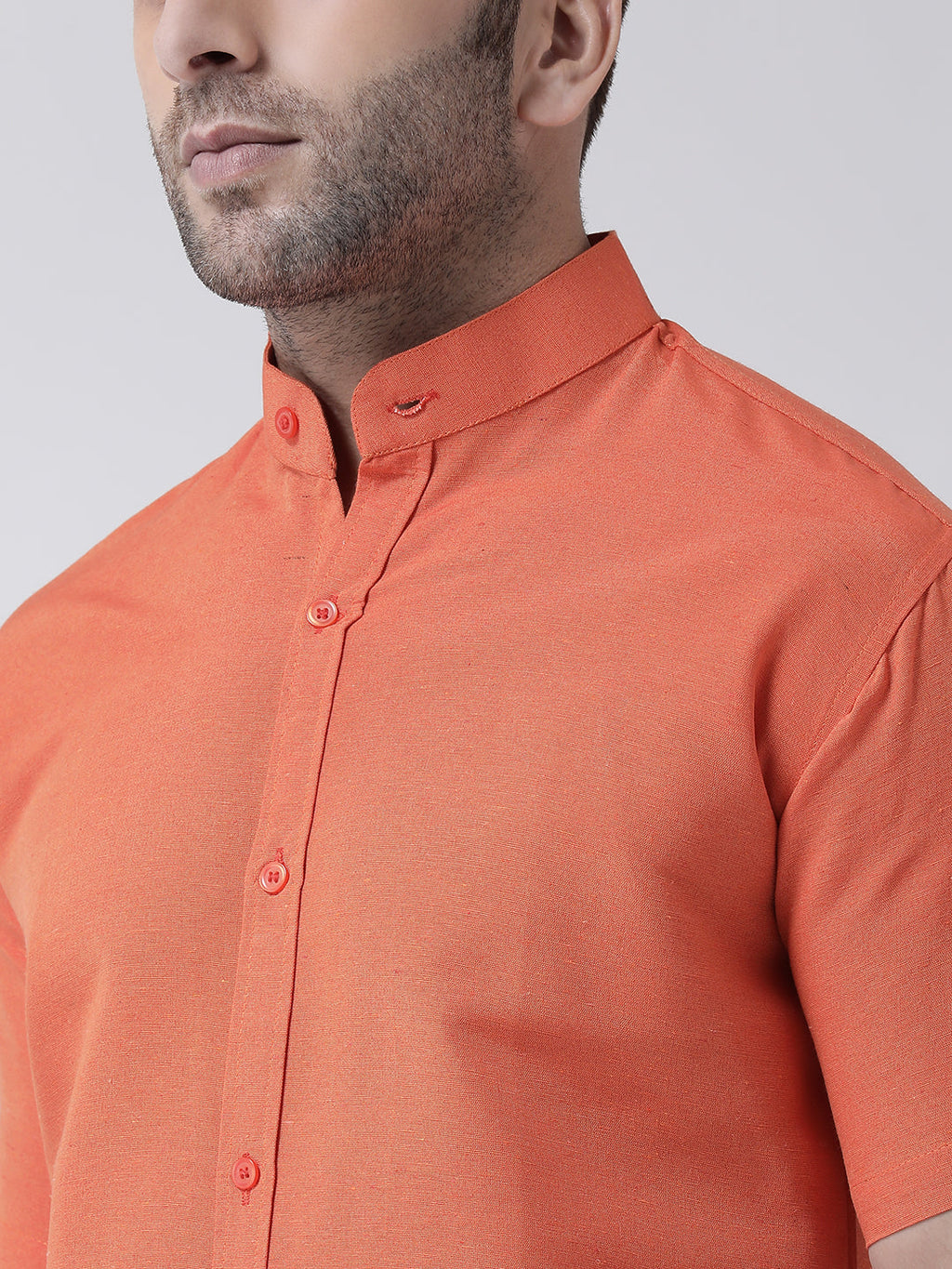 RIAG Orange Men's Chinese Collar Half Sleeves Shirt