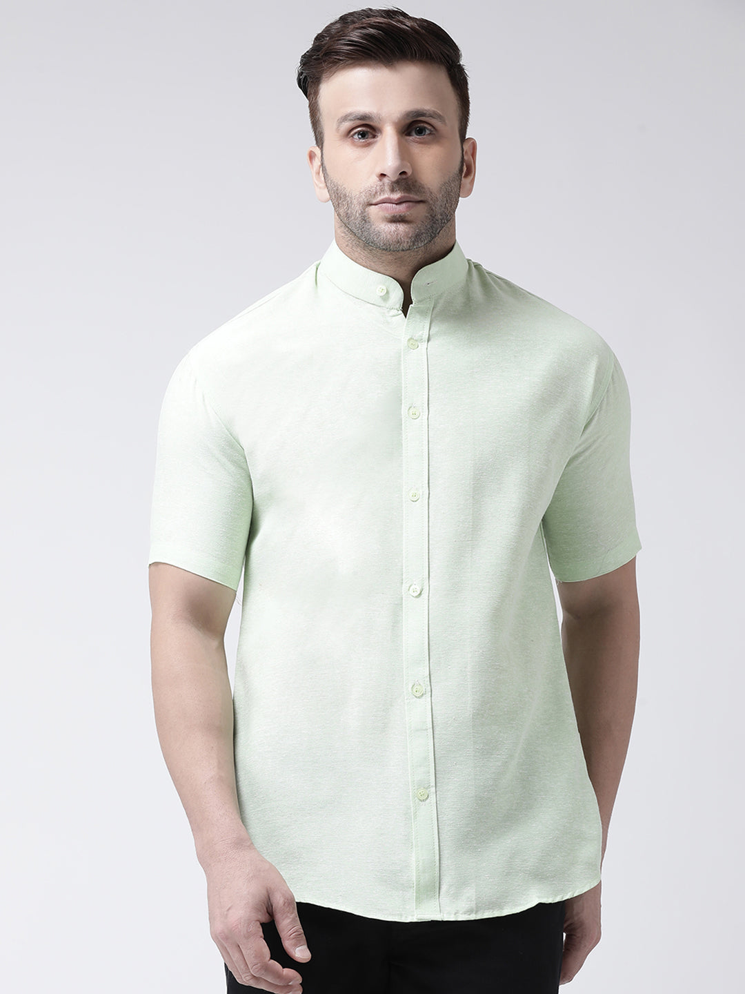 RIAG Green Men's Chinese Collar Half Sleeves Shirt
