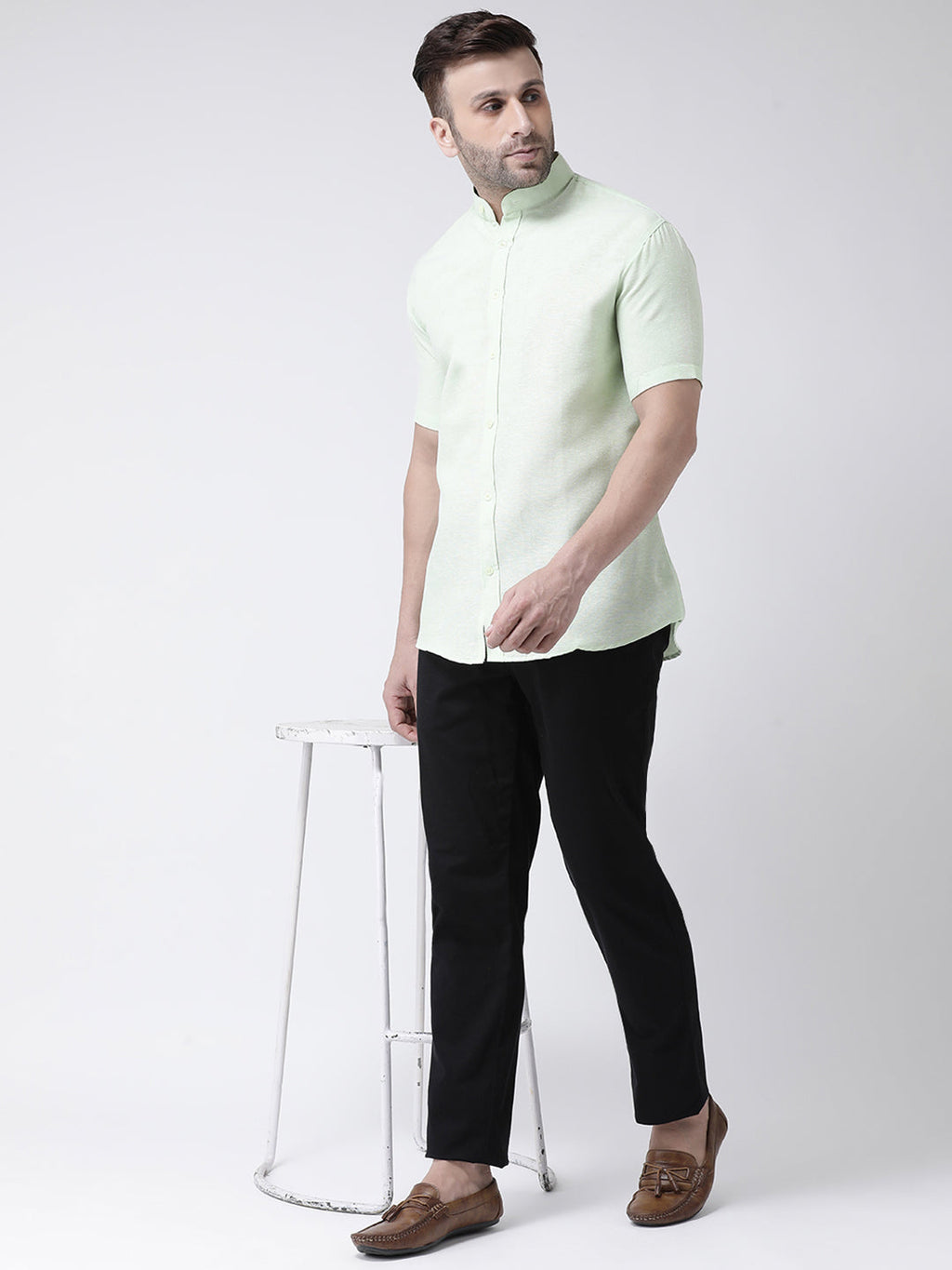 RIAG Green Men's Chinese Collar Half Sleeves Shirt