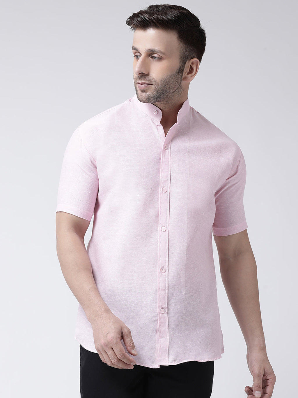 RIAG Pink Men's Chinese Collar Half Sleeves Shirt