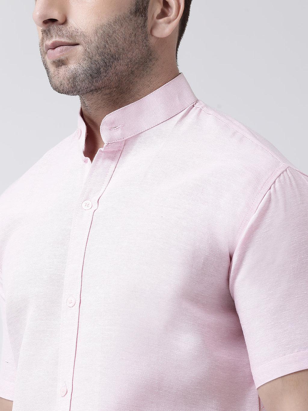 RIAG Pink Men's Chinese Collar Half Sleeves Shirt