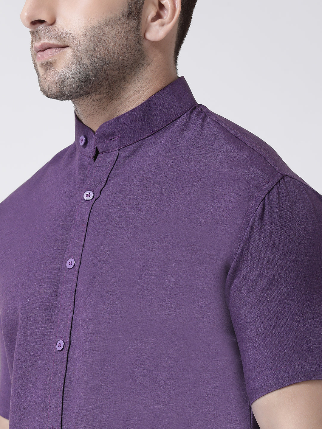 RIAG Purple Men's Chinese Collar Half Sleeves Shirt