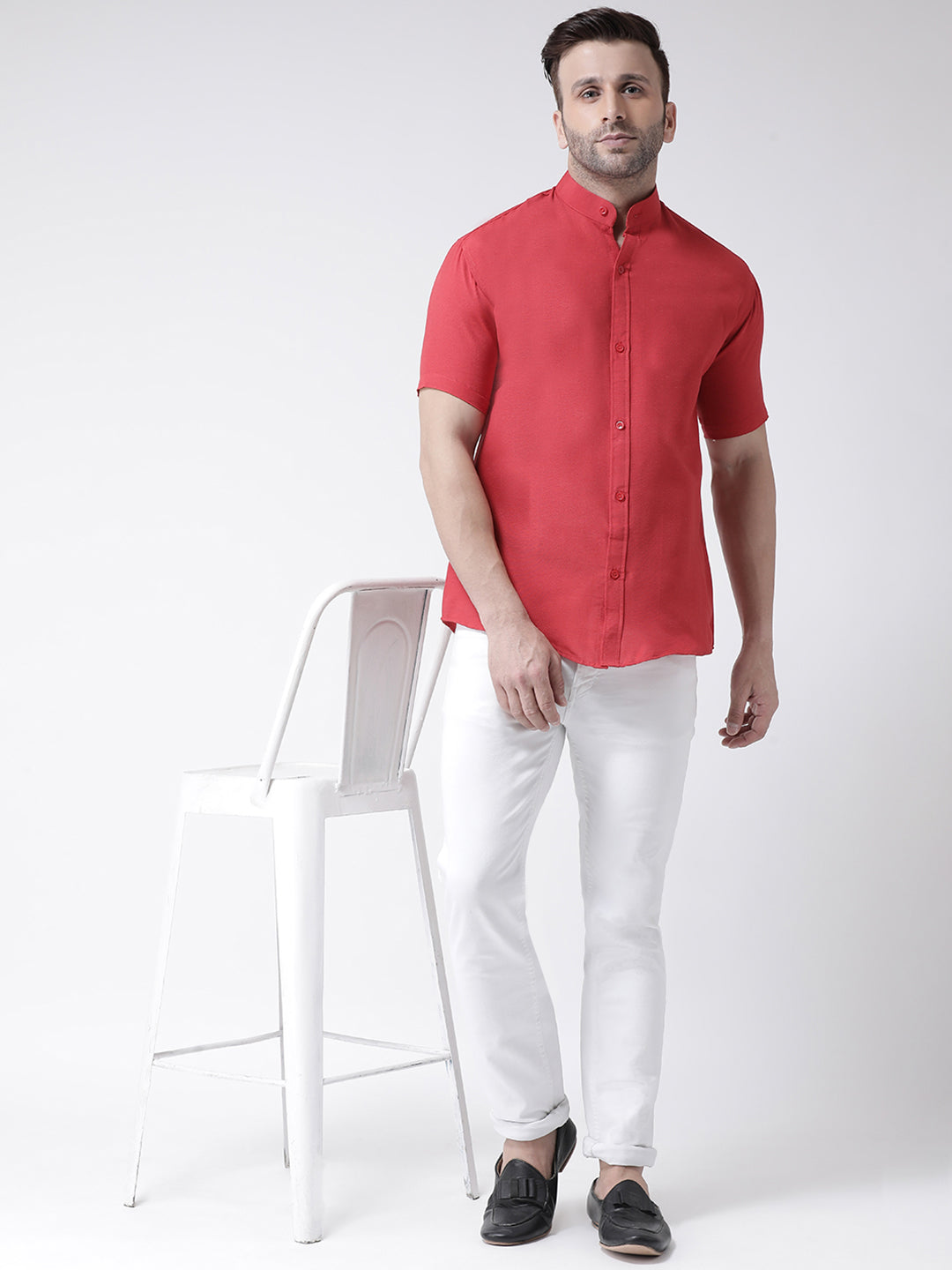 RIAG Red Men's Chinese Collar Half Sleeves Shirt