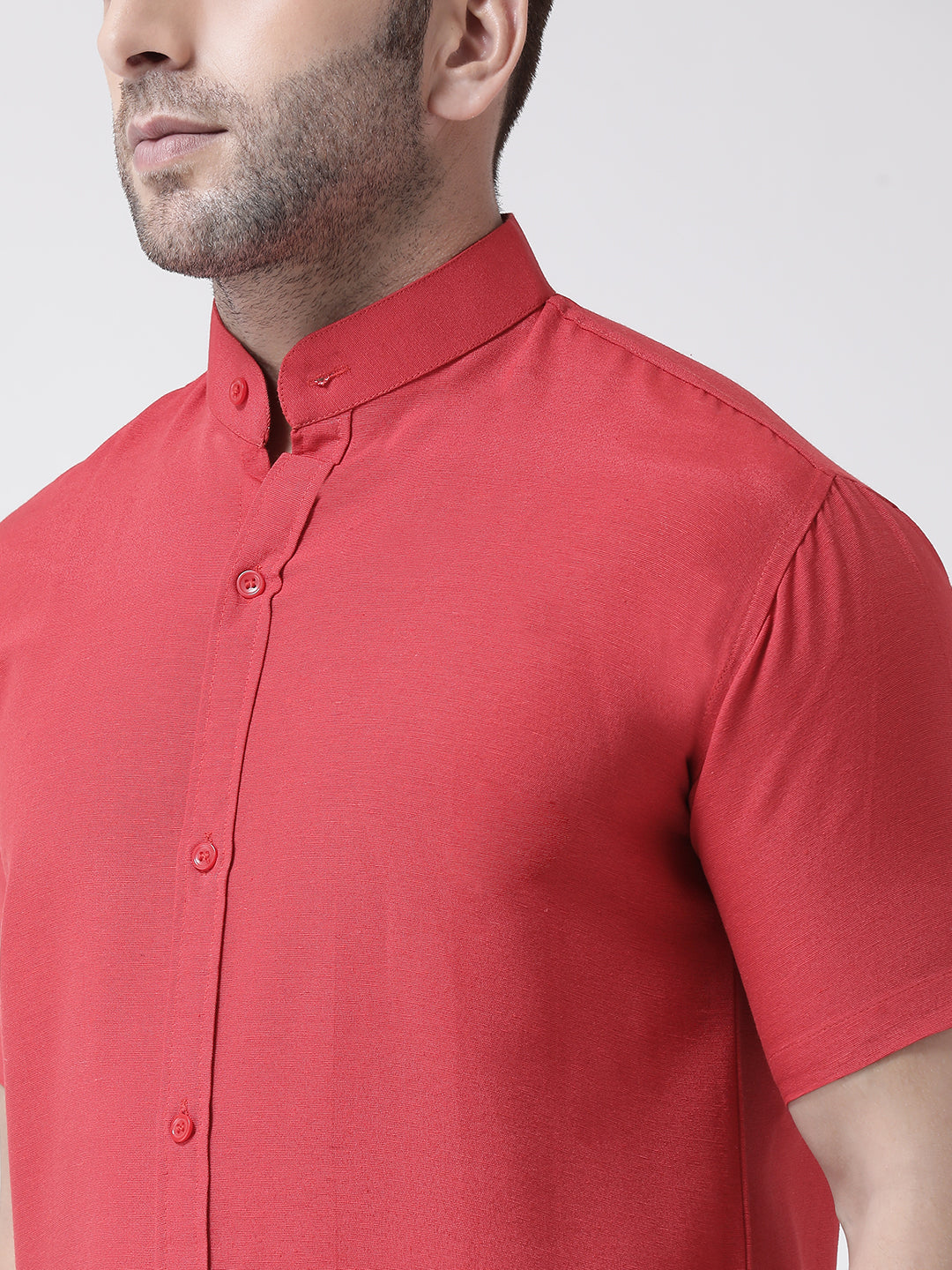 RIAG Red Men's Chinese Collar Half Sleeves Shirt