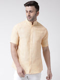 RIAG Beige Men's Chinese Collar Half Sleeves Shirt