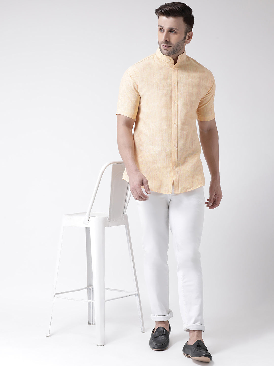 RIAG Beige Men's Chinese Collar Half Sleeves Shirt