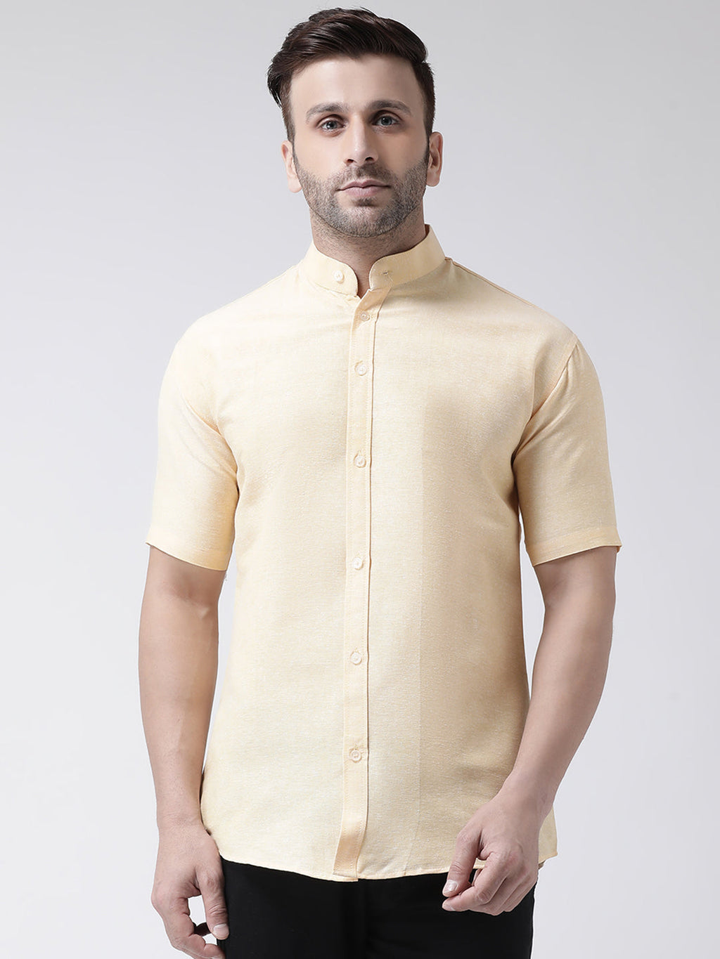 RIAG Beige Men's Chinese Collar Half Sleeves Shirt
