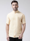 RIAG Beige Men's Chinese Collar Half Sleeves Shirt