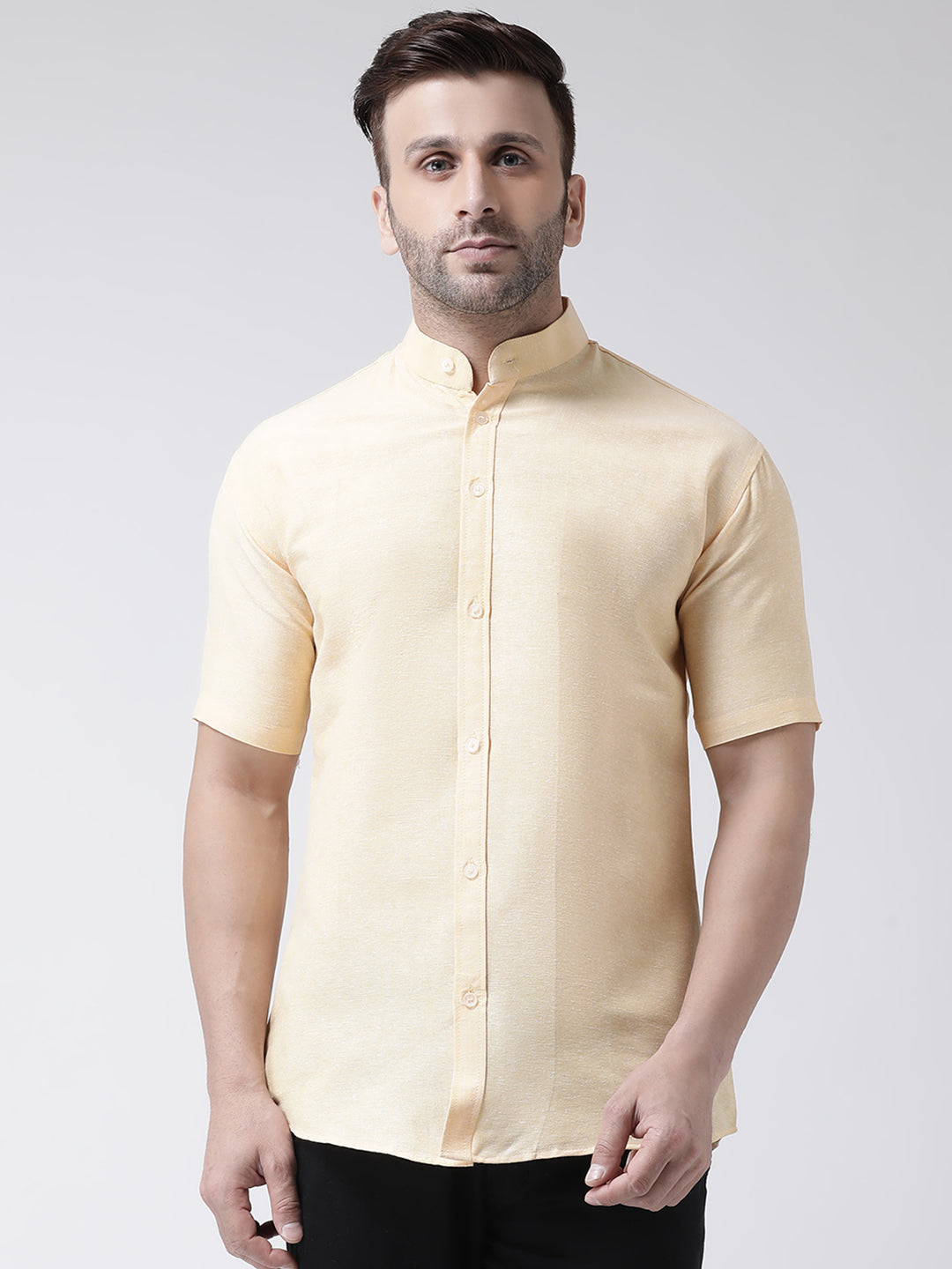 RIAG Beige Men's Chinese Collar Half Sleeves Shirt