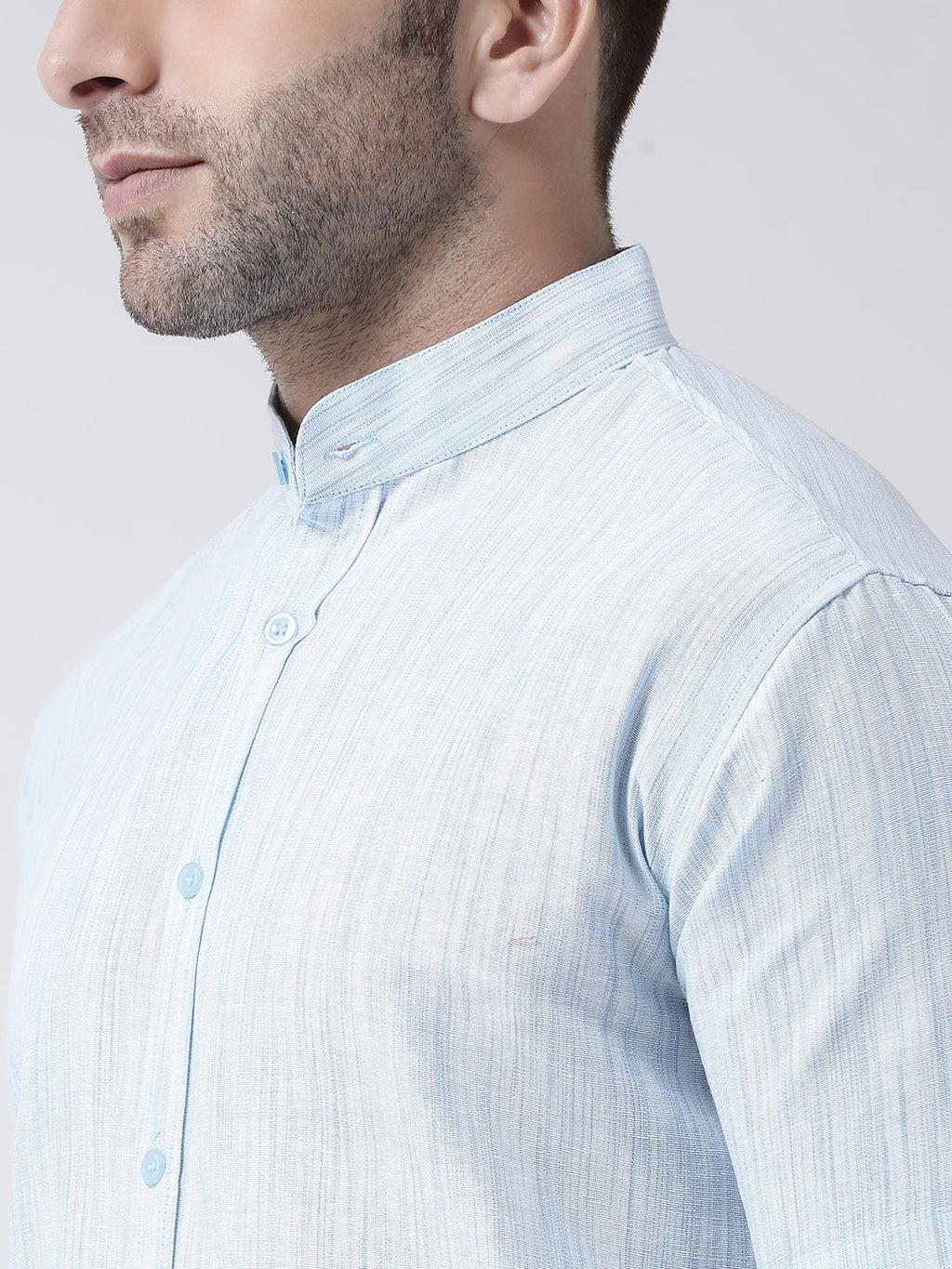 RIAG Sky Blue Men's Chinese Collar Half Sleeves Shirt