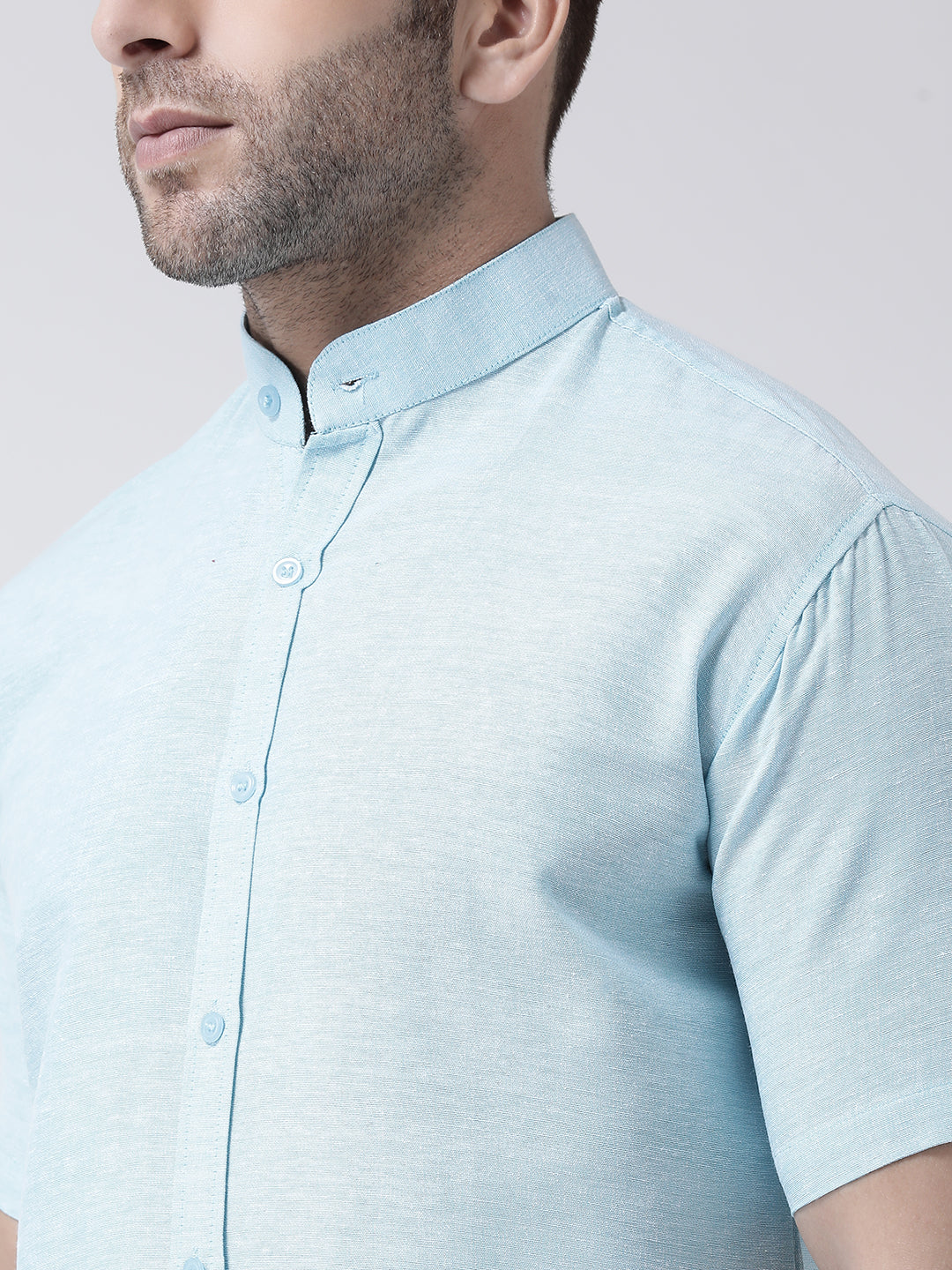 RIAG Sky Blue Men's Chinese Collar Half Sleeves Shirt