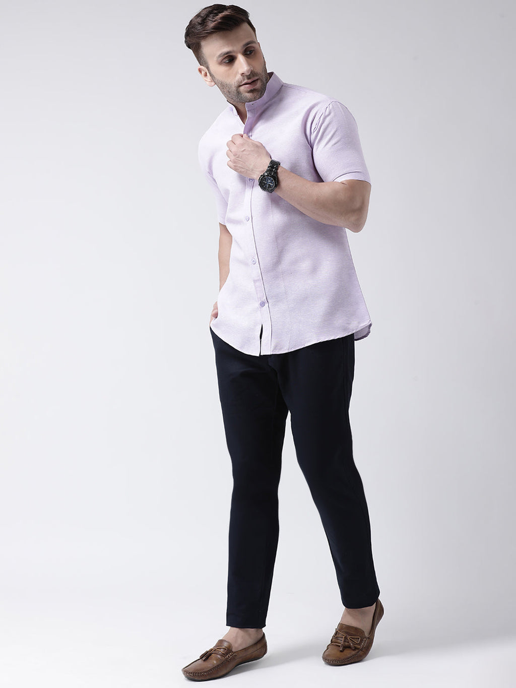 RIAG Violet Men's Chinese Collar Half Sleeves Shirt