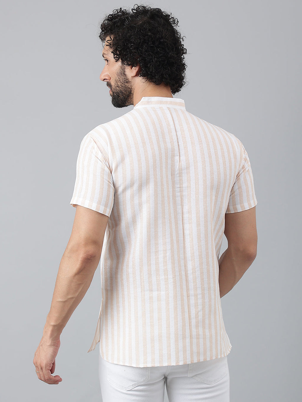 RIAG Beige Color Short Sleeves Casual Men's Cotton Short Kurta