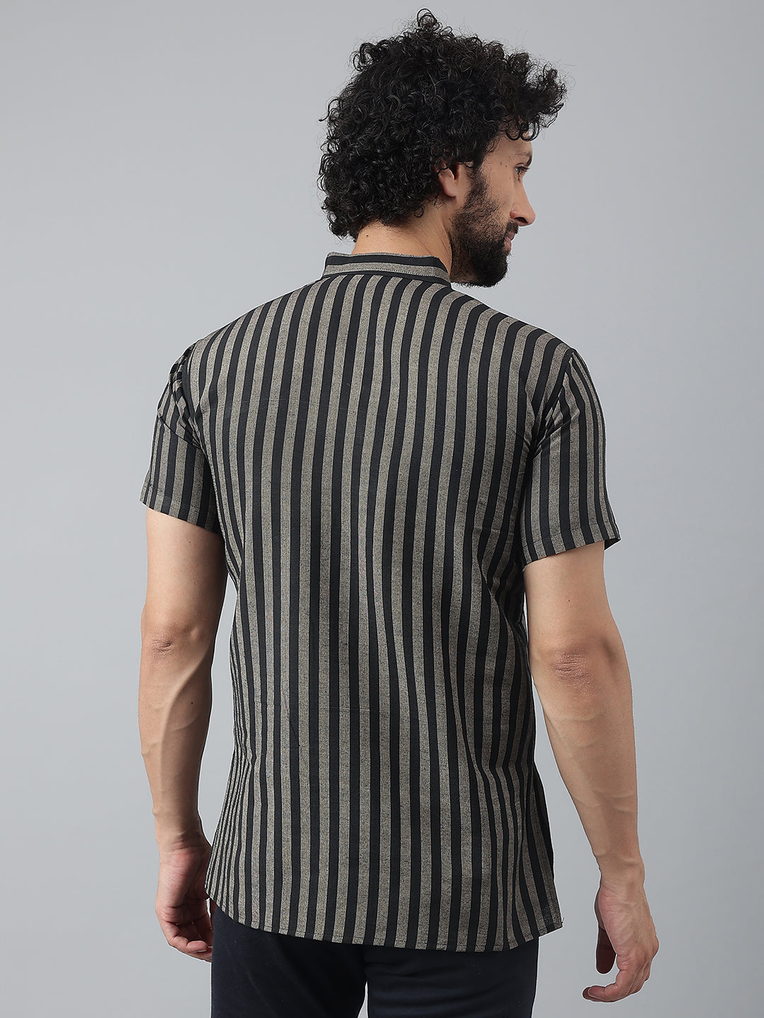 RIAG Black Color Short Sleeves Casual Men's Cotton Short Kurta