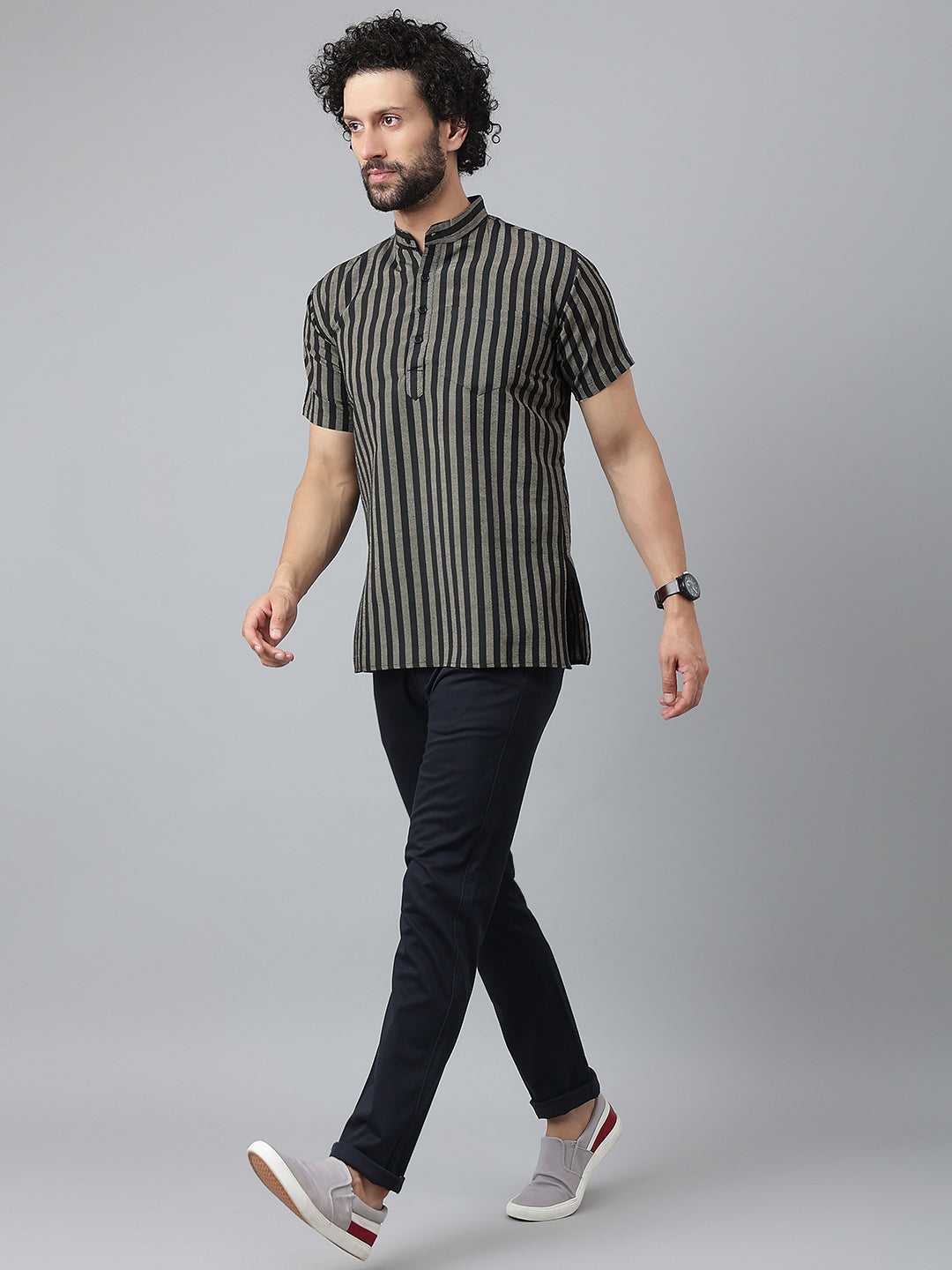 RIAG Black Color Short Sleeves Casual Men's Cotton Short Kurta