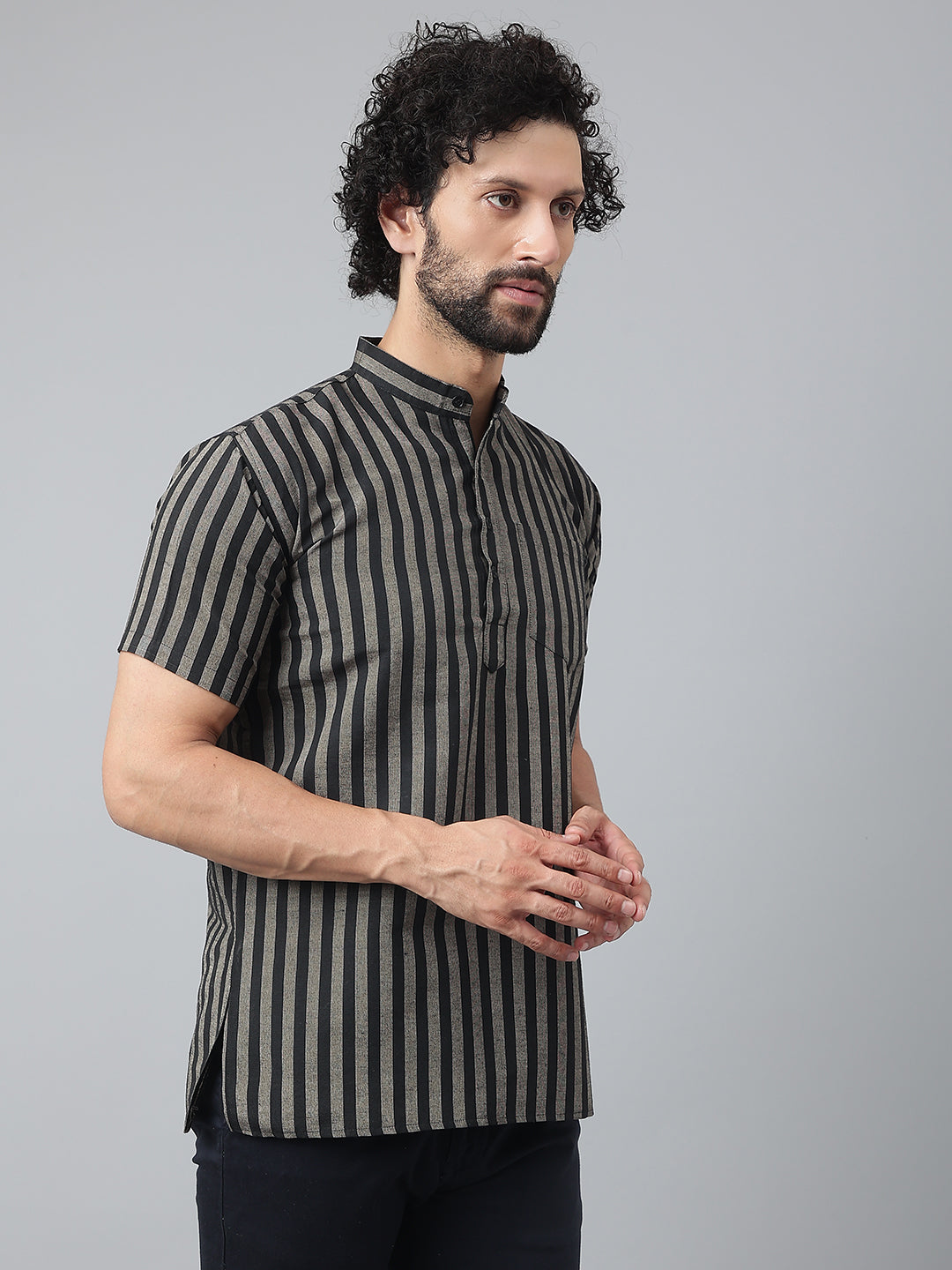 RIAG Black Color Short Sleeves Casual Men's Cotton Short Kurta