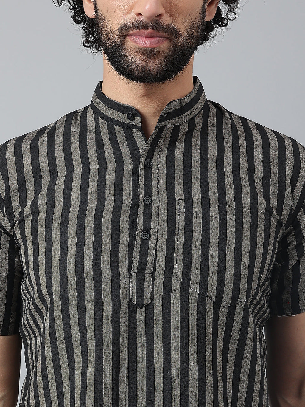 RIAG Black Color Short Sleeves Casual Men's Cotton Short Kurta