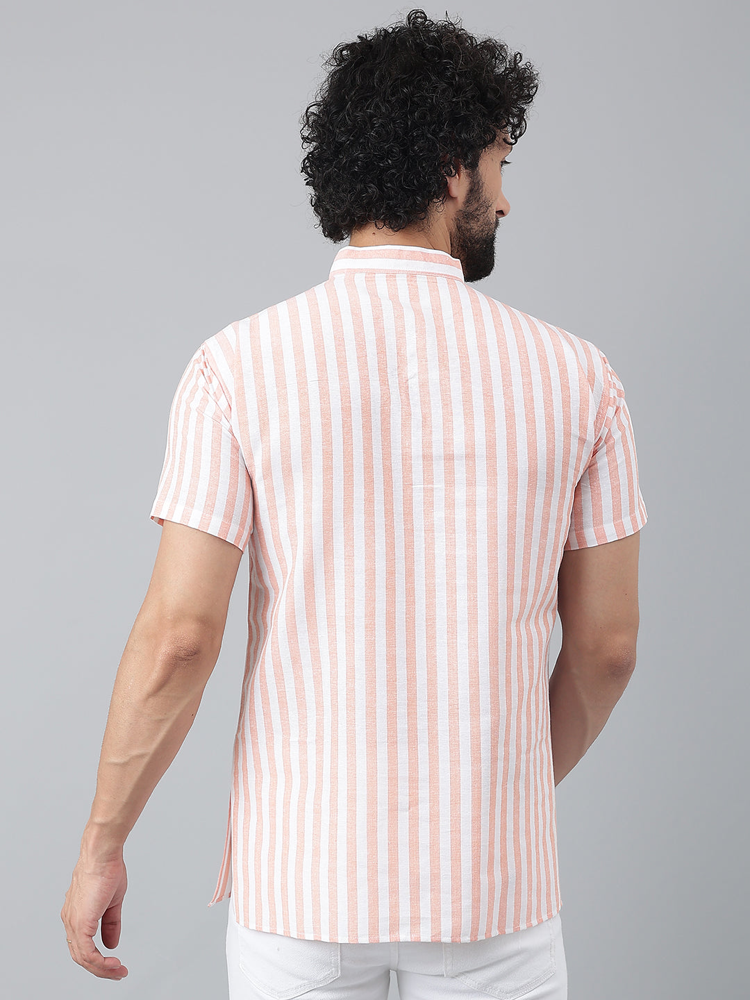 RIAG Orange Color Short Sleeves Casual Men's Cotton Short Kurta