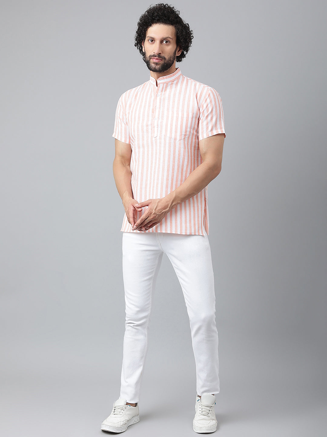 RIAG Orange Color Short Sleeves Casual Men's Cotton Short Kurta
