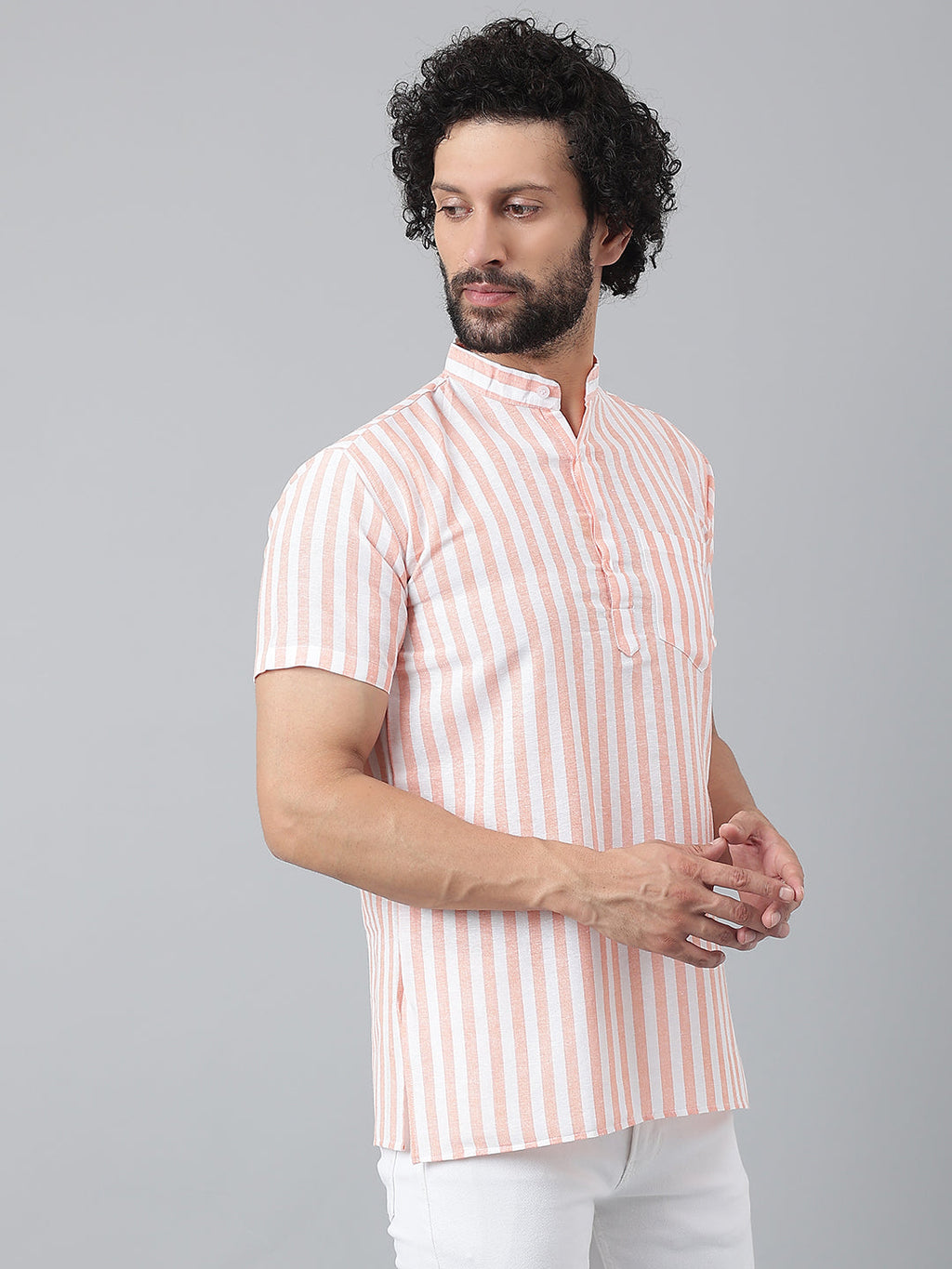 RIAG Orange Color Short Sleeves Casual Men's Cotton Short Kurta