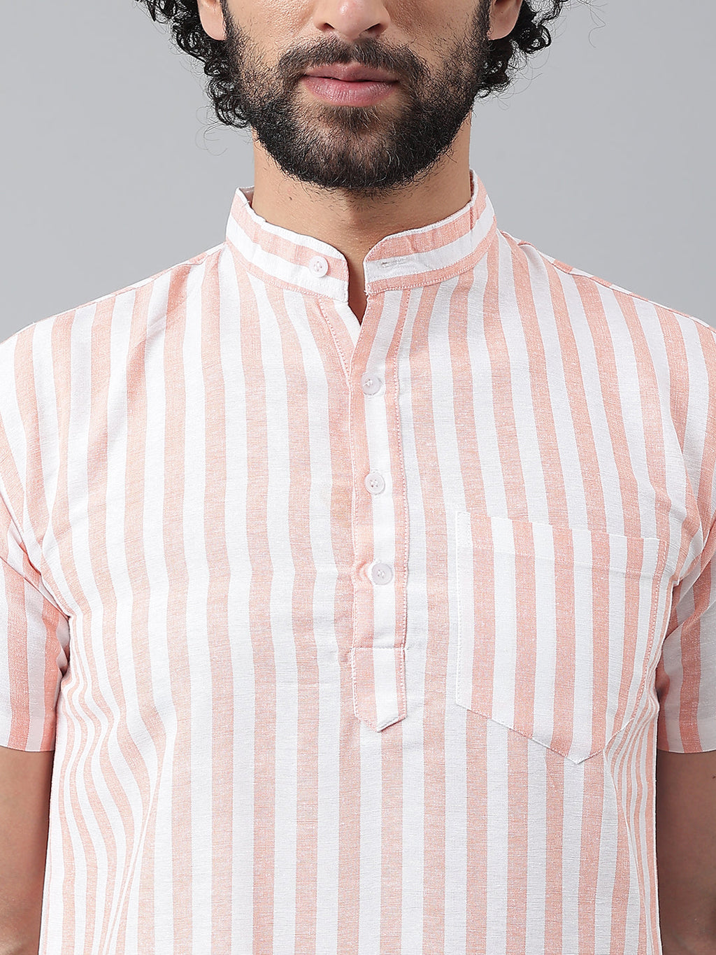 RIAG Orange Color Short Sleeves Casual Men's Cotton Short Kurta