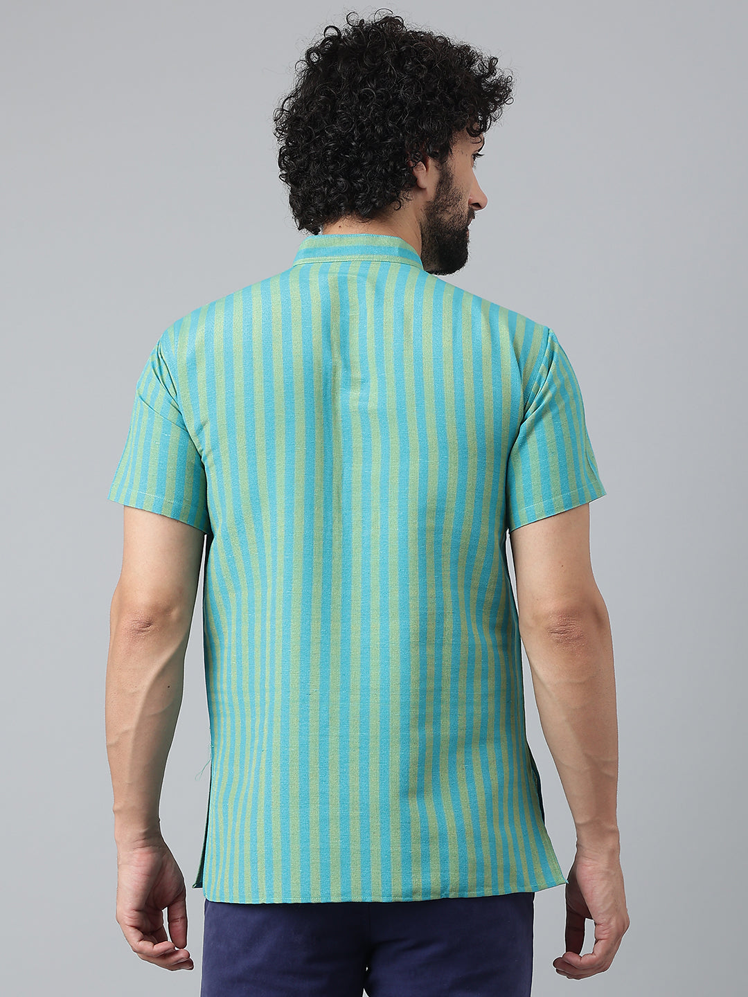 RIAG Blue Color Short Sleeves Casual Men's Cotton Short Kurta