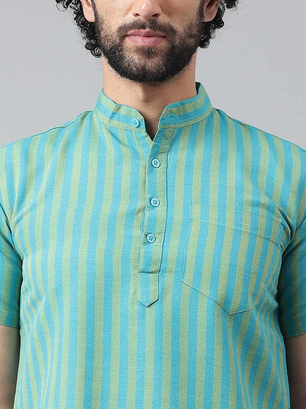 RIAG Blue Color Short Sleeves Casual Men's Cotton Short Kurta