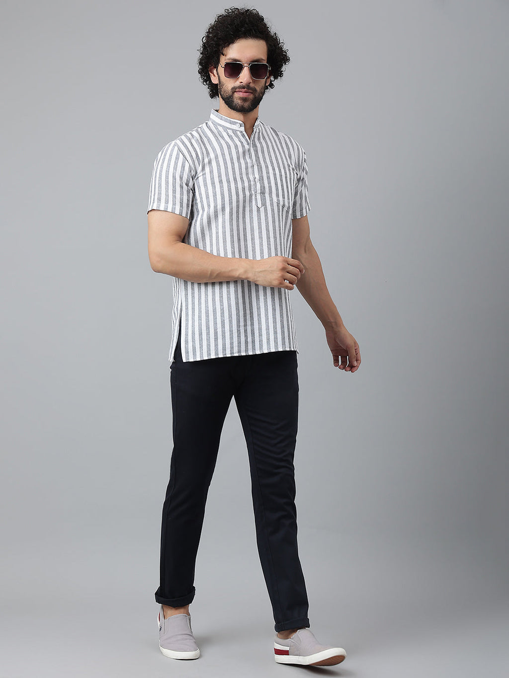 RIAG Grey Color Short Sleeves Casual Men's Cotton Short Kurta