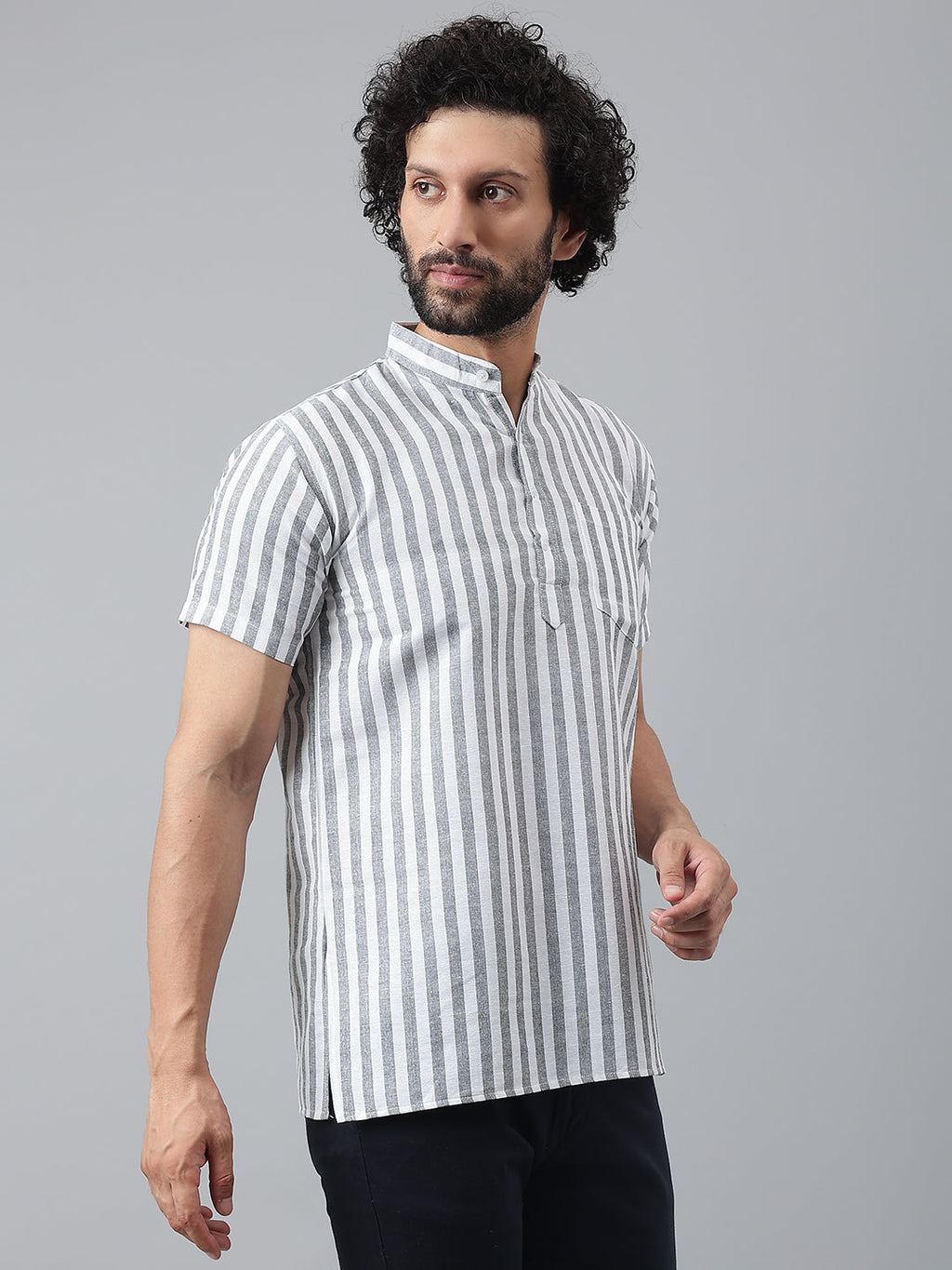 RIAG Grey Color Short Sleeves Casual Men's Cotton Short Kurta