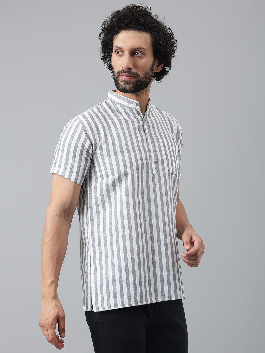 RIAG Grey Color Short Sleeves Casual Men's Cotton Short Kurta