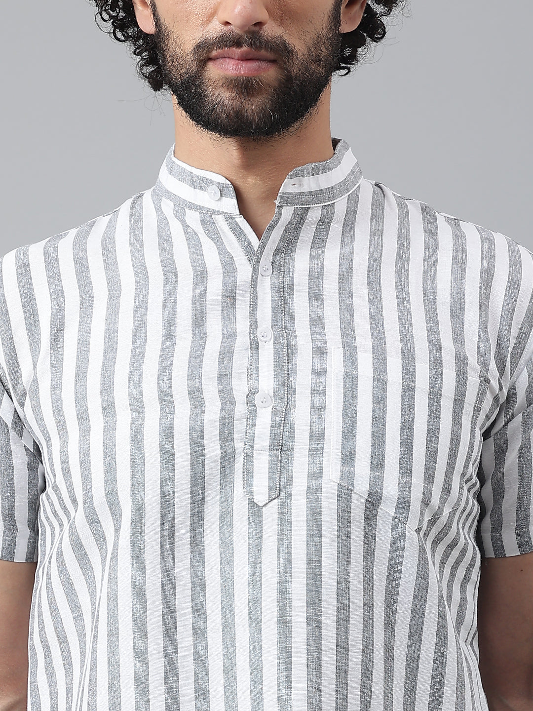 RIAG Grey Color Short Sleeves Casual Men's Cotton Short Kurta