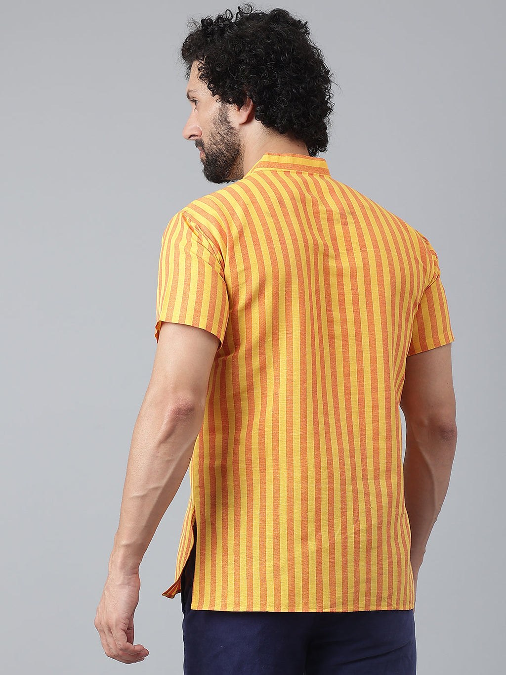 RIAG Yellow Color Short Sleeves Casual Men's Cotton Short Kurta